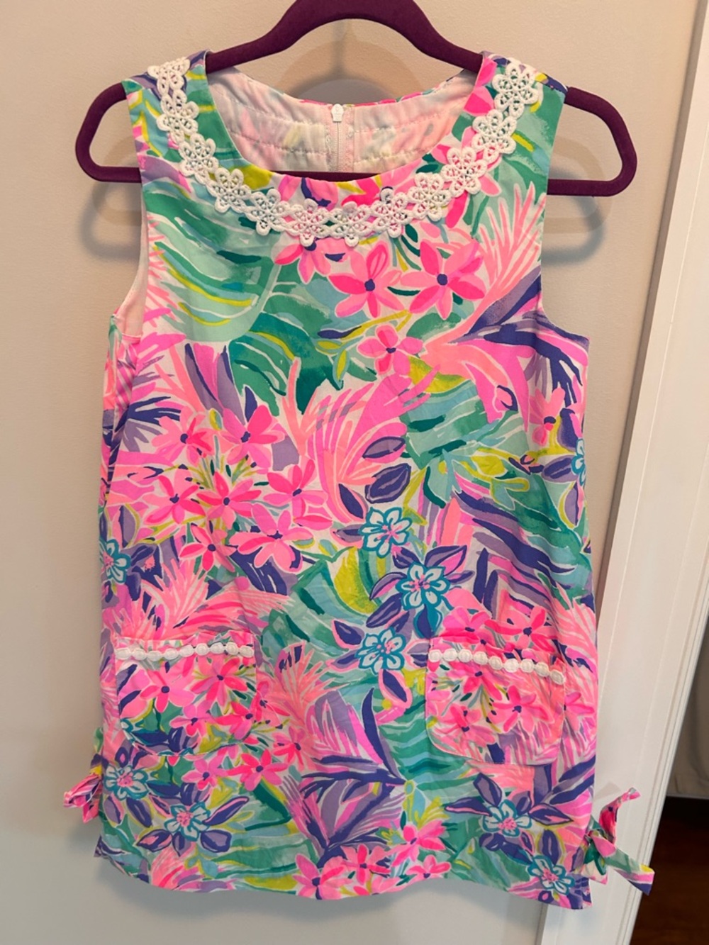 Lilly Pulitzer Pink Green Blue Floral Lace-Trim Tank Dress